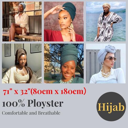 Harewom Muslim Hijab for Women Soft Stretch Headscarf Large Plain Turban Wrap Shawl Head Wrap for Everyday Wear(Light Grey,Beige,Teal) in Kuwait