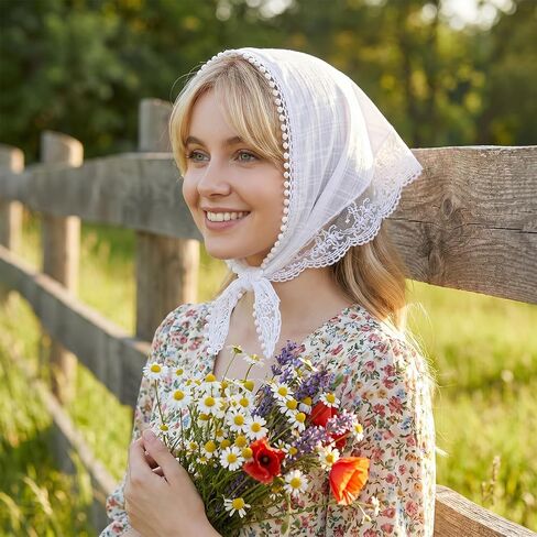 قطعتان من وشاح الرأس من الدانتيل، وشاح شعر مثلث أنيق من الدانتيل الزهري للنساء إكسسوارات شعر الصيف (أبيض وبيج) in Kuwait