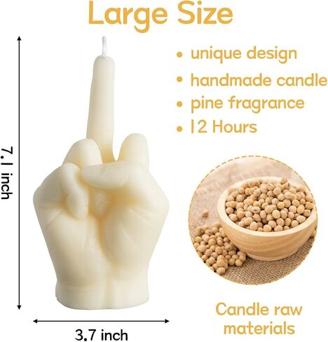 6sisc Middle Finger Scented Candle White Large Size Danish Pastel Room Decor Pine Aromatherapy Candle Long Lasting Natural Soy Wax Hand Gesture Fragrance Candlestick for Home Room Supplies 7.1" X 3.7" in Saudi Arabia