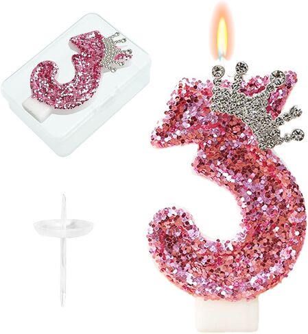 Number 3 Pink Strawberry Birthday Candles & Cake Topper - Strawberry Themed Number Candles Birthday Cake Decorations Glitter Sequins for Girls,Women Party Decorations Supplies, Cartoon Theme Candles in Saudi Arabia