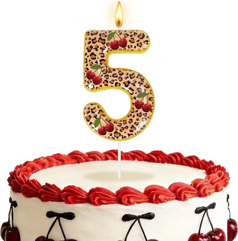 Cheetah Cherry Birthday Number Candles Y2K Cherry Leopard Cake Topper Red Cheetah Print Red Black Leopard Print Birthday Candle for Girls Women Birthday (Number 1) in Saudi Arabia