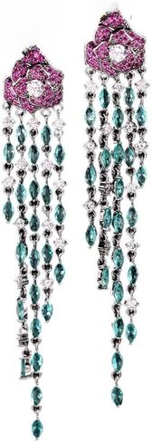 18K Gold over S925 Sterling Silver Gemstone Tassel Chandelier Earrings, Long Drop Earrings, Luxurious Jewelry for Special Occasions in Saudi Arabia