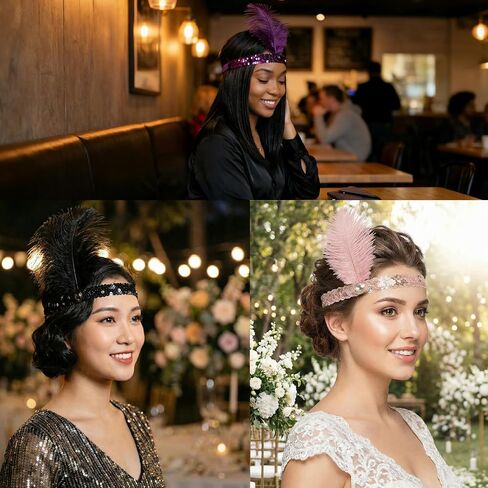 45 Pcs 1920s Flapper Headband Bulk Roaring 20s Hair Costume Flapper Headpiece for Women Costume Parties (Colorful) in Saudi Arabia