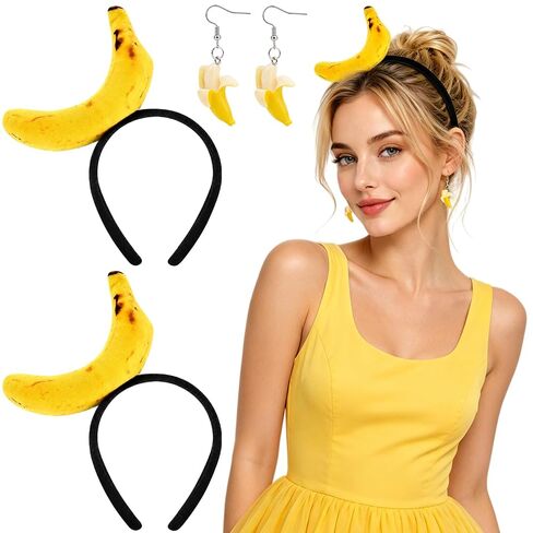 Banana Costume, Halloween Costumes, 3 PCS Halloween Headband with Banana Headband and Banana Earrings, Carnival Costumes Women for Attending Halloweens and Parties Use by Those Aged 15 and Above in Saudi Arabia