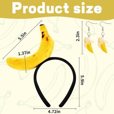 Banana Costume, Halloween Costumes, 3 PCS Halloween Headband with Banana Headband and Banana Earrings, Carnival Costumes Women for Attending Halloweens and Parties Use by Those Aged 15 and Above in Saudi Arabia