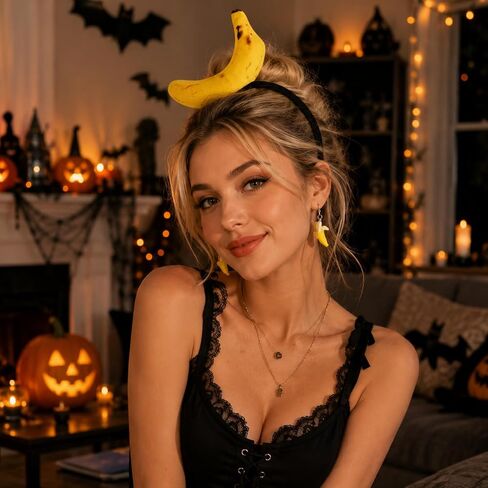 Banana Costume, Halloween Costumes, 3 PCS Halloween Headband with Banana Headband and Banana Earrings, Carnival Costumes Women for Attending Halloweens and Parties Use by Those Aged 15 and Above in Saudi Arabia