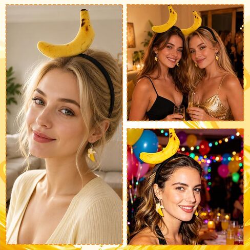 Banana Costume, Halloween Costumes, 3 PCS Halloween Headband with Banana Headband and Banana Earrings, Carnival Costumes Women for Attending Halloweens and Parties Use by Those Aged 15 and Above in Saudi Arabia