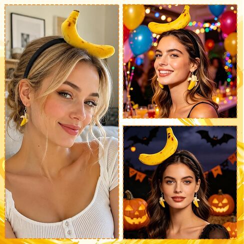 Banana Costume, Halloween Costumes, 3 PCS Halloween Headband with Banana Headband and Banana Earrings, Carnival Costumes Women for Attending Halloweens and Parties Use by Those Aged 15 and Above in Saudi Arabia