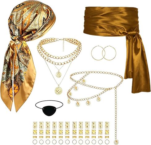 Pirate Costume Accessories Set for Womens, Pirate Bandana, Sash, Eye Patch, Waist Chains, Necklace, Earrings in Saudi Arabia