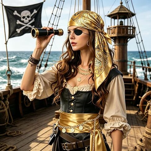 Pirate Costume Accessories Set for Womens, Pirate Bandana, Sash, Eye Patch, Waist Chains, Necklace, Earrings in Saudi Arabia