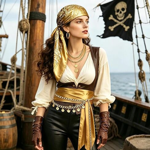 Pirate Costume Accessories Set for Womens, Pirate Bandana, Sash, Eye Patch, Waist Chains, Necklace, Earrings in Saudi Arabia