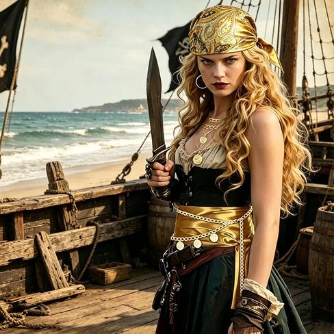 Pirate Costume Accessories Set for Womens, Pirate Bandana, Sash, Eye Patch, Waist Chains, Necklace, Earrings in Saudi Arabia