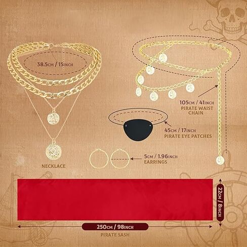 Pirate Costume Accessories Set for Womens, Pirate Bandana, Sash, Eye Patch, Waist Chains, Necklace, Earrings in Saudi Arabia