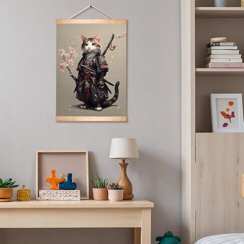 HEYJEEPER Samurai Cat Wall Art 14x18.5 Inch Linen Canvas Poster, Vintage Japanese Cat Warrior Print Wall Hanging Poster, Funny Animal Print for Living Room Bedroom Home Decor Gift（Japanese Cats） in Saudi Arabia