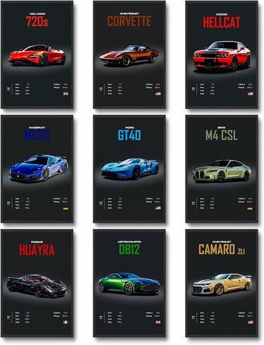 dazongweihan 9pcs Super Car Posters for Boys Room, Racing Car Wall Art for Men Guys, Sports Car Wall Decor, Race Cars Pictures Wall Decor for Bedroom Dorm Man Cave (Unframe,8x12inch)- A4 in Saudi Arabia
