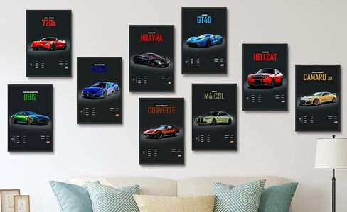 dazongweihan 9pcs Super Car Posters for Boys Room, Racing Car Wall Art for Men Guys, Sports Car Wall Decor, Race Cars Pictures Wall Decor for Bedroom Dorm Man Cave (Unframe,8x12inch)- A4 in Saudi Arabia