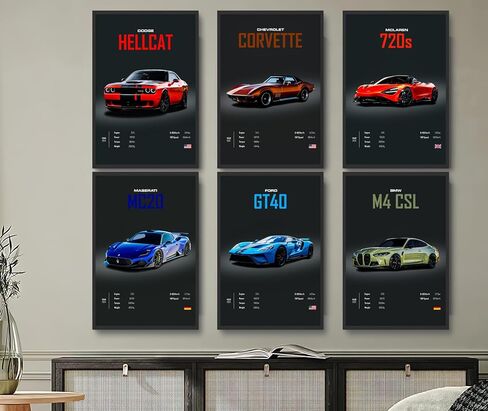dazongweihan 9pcs Super Car Posters for Boys Room, Racing Car Wall Art for Men Guys, Sports Car Wall Decor, Race Cars Pictures Wall Decor for Bedroom Dorm Man Cave (Unframe,8x12inch)- A4 in Saudi Arabia