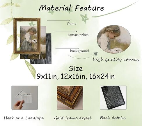 Gold Framed Vintage Aesthetic Girl With Sheep Wall Art Rustic Farmhouse Print Poster Artwork Sheep Cottagecore Wall Decor for Living Room Bedroom Bathroom Decoration 9x11in in Kuwait
