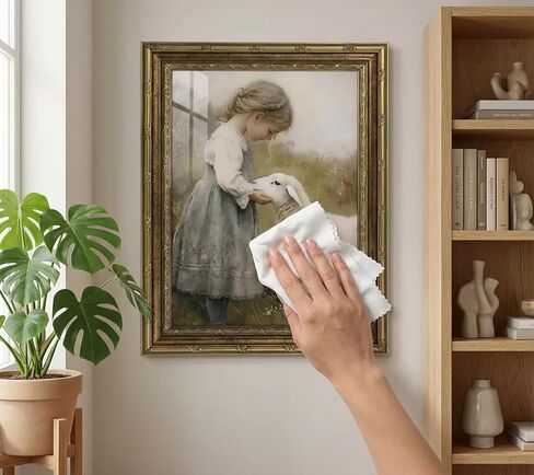 Gold Framed Vintage Aesthetic Girl With Sheep Wall Art Rustic Farmhouse Print Poster Artwork Sheep Cottagecore Wall Decor for Living Room Bedroom Bathroom Decoration 9x11in in Kuwait