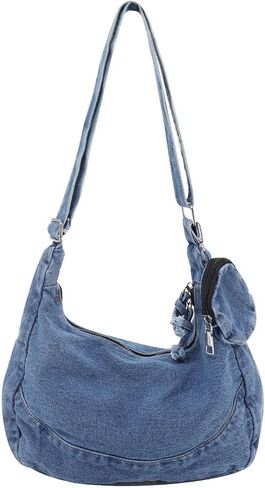 حقائب Andiker Denim Crossbody للنساء، حقيبة عتيقة متوسطة الحجم من الدنيم مع حزام كتف قابل للتعديل وحقيبة عملات صغيرة قابلة للفصل in Kuwait