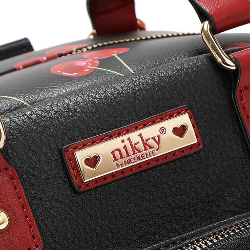 Nicole Lee Nikky Bag Convertible Handbag, Black, Pebbled Eco-Leather, Cherry Lips Print, Dual Handles, Multiple Pockets (CHERRY LIPS BLACK) in Saudi Arabia