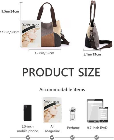 Patchwork Canvas Tote Bag for Women, Large Color-blocking Crossbody Shoulder Bag Shopping Bag in Saudi Arabia