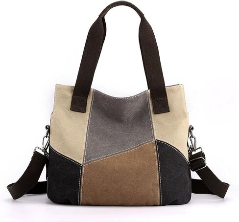 Patchwork Canvas Tote Bag for Women, Large Color-blocking Crossbody Shoulder Bag Shopping Bag in Saudi Arabia
