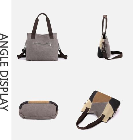 Patchwork Canvas Tote Bag for Women, Large Color-blocking Crossbody Shoulder Bag Shopping Bag in Saudi Arabia