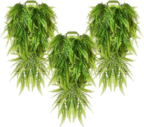 CLONG Artificial Hanging Plants Ferns Fake Plants Faux Plant UV Resistant Plastic Plants for Outdoor (6, Green) in Saudi Arabia