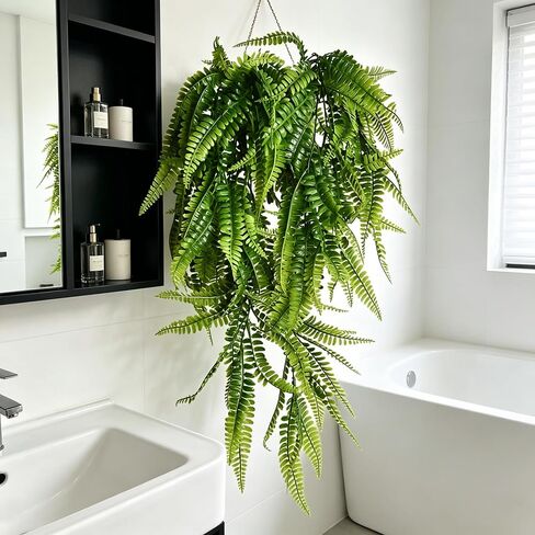 CLONG Artificial Hanging Plants Ferns Fake Plants Faux Plant UV Resistant Plastic Plants for Outdoor (6, Green) in Saudi Arabia