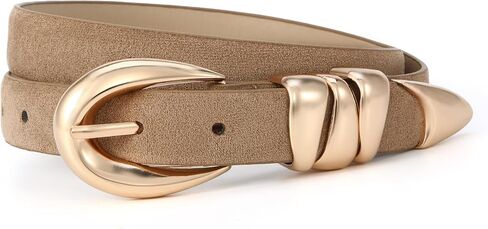 Earnda Thin Belt for Women Jeans Pants Dresses Ladies Fashion Skinny Waist Belt with Triple Metal Keeper Gold Silver Buckle in Saudi Arabia