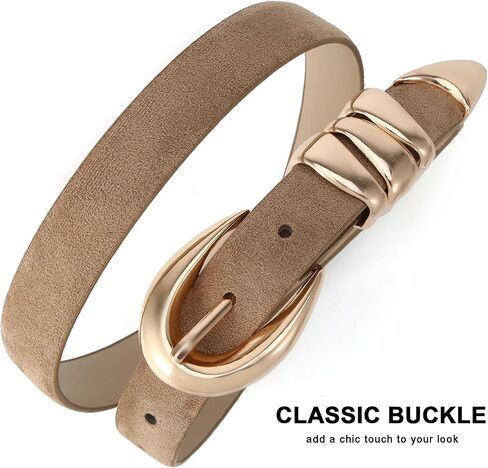 Earnda Thin Belt for Women Jeans Pants Dresses Ladies Fashion Skinny Waist Belt with Triple Metal Keeper Gold Silver Buckle in Saudi Arabia
