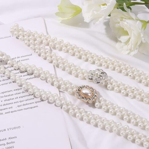 HomeSoGood 2Pcs Elegant Women Imitation Pearls Belt, Wedding Bridal Waist Belt Elastic Buckle Pearl Chain Belt for Female Girls Dress Strap in Kuwait