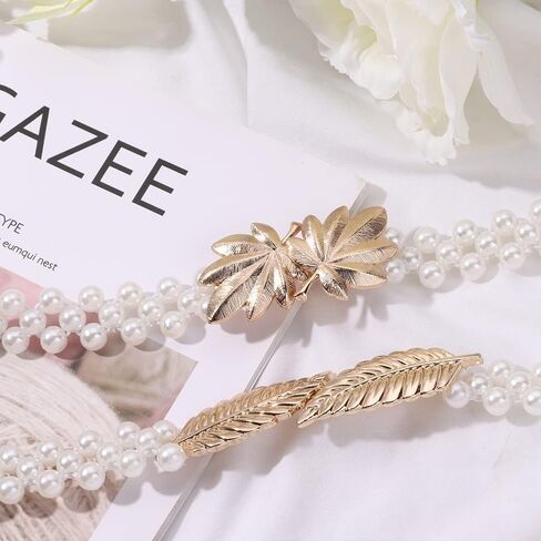HomeSoGood 2Pcs Elegant Women Imitation Pearls Belt, Wedding Bridal Waist Belt Elastic Buckle Pearl Chain Belt for Female Girls Dress Strap in Kuwait