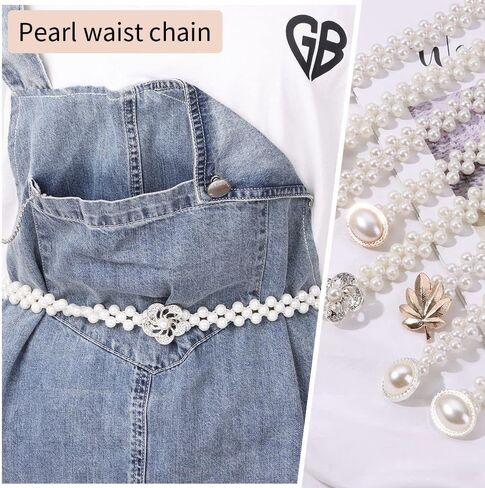 HomeSoGood 2Pcs Elegant Women Imitation Pearls Belt, Wedding Bridal Waist Belt Elastic Buckle Pearl Chain Belt for Female Girls Dress Strap in Kuwait