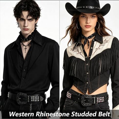 Western Cowboy Rhinestone Belt for Men Women Western Cowboy Cowgirl Y2k Studded Belt Western Punk Studded Belts in Saudi Arabia