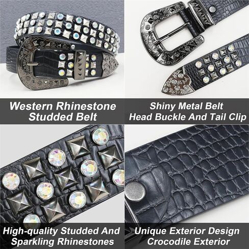 Western Cowboy Rhinestone Belt for Men Women Western Cowboy Cowgirl Y2k Studded Belt Western Punk Studded Belts in Saudi Arabia