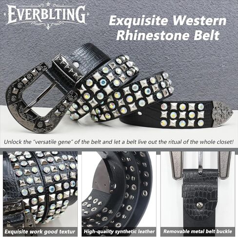 Western Cowboy Rhinestone Belt for Men Women Western Cowboy Cowgirl Y2k Studded Belt Western Punk Studded Belts in Saudi Arabia
