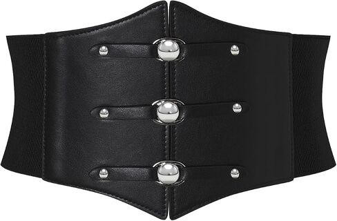 Women Corset Belt Wide Stretchy Waspie Elastic Waist Belt with Silver Rivet for Daily Cosplay Costume in Saudi Arabia