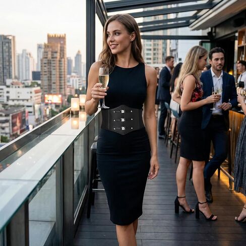 Women Corset Belt Wide Stretchy Waspie Elastic Waist Belt with Silver Rivet for Daily Cosplay Costume in Saudi Arabia