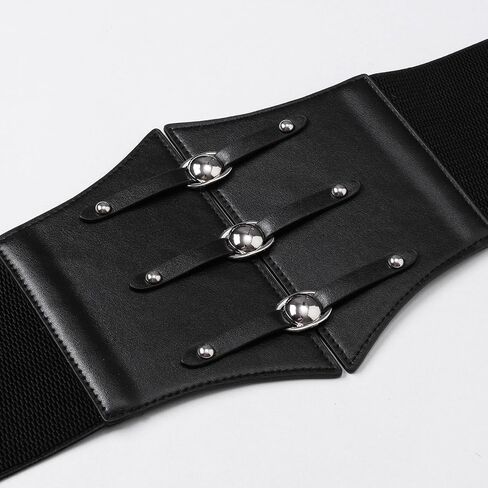 Women Corset Belt Wide Stretchy Waspie Elastic Waist Belt with Silver Rivet for Daily Cosplay Costume in Saudi Arabia