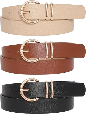 3 Pack Women's Leather Belts for Jeans Dresses 45.6 Inch Gold Buckle Lady Waist Belt Fashion Design Belt for Women in Saudi Arabia