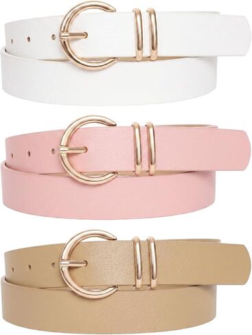 3 Pack Women's Leather Belts for Jeans Dresses 45.6 Inch Gold Buckle Lady Waist Belt Fashion Design Belt for Women in Saudi Arabia