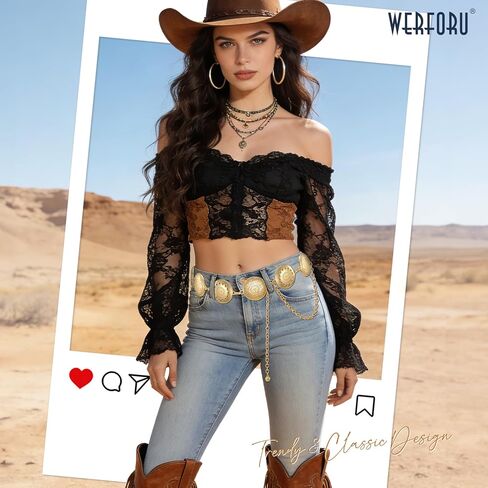 أحزمة WERFORU Western Concho للنساء أحزمة سلسلة ذهبية لفستان راعية البقر سلسلة خصر معدنية للحفلات الموسيقية باللون الفيروزي in Kuwait