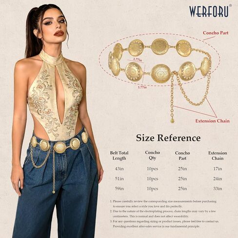 أحزمة WERFORU Western Concho للنساء أحزمة سلسلة ذهبية لفستان راعية البقر سلسلة خصر معدنية للحفلات الموسيقية باللون الفيروزي in Kuwait