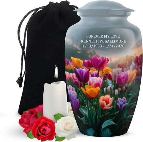 Yatskia Garden Tulip Personalized Urns for Human Ashes Adult Female, Custom Urn for Ashes Adult Male, Decorative Urns for Human Ash, Cremation Urn for Adults, (Classic Large, 10 Inch) in Saudi Arabia