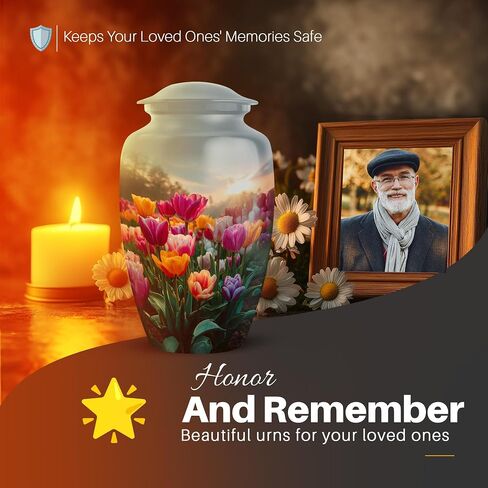 Yatskia Garden Tulip Personalized Urns for Human Ashes Adult Female, Custom Urn for Ashes Adult Male, Decorative Urns for Human Ash, Cremation Urn for Adults, (Classic Large, 10 Inch) in Saudi Arabia
