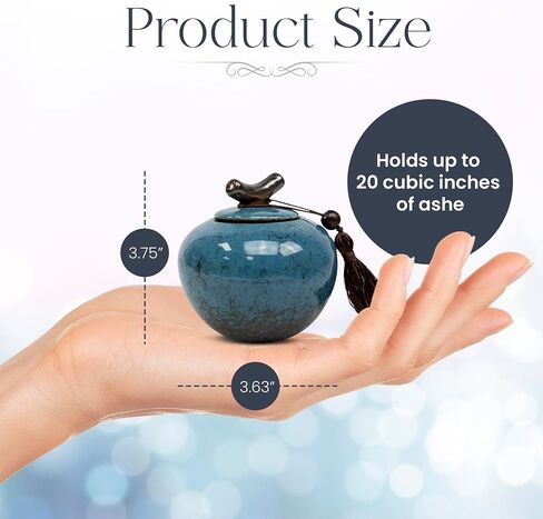 OneWorld Memorials Branch Ceramic Small Cremation Urn - Extra Small Keepsake Urn - Holds Up to 20 Cubic Inches of Ashes - Turquoise Blue Small Cremation Urns for Ashes in Saudi Arabia