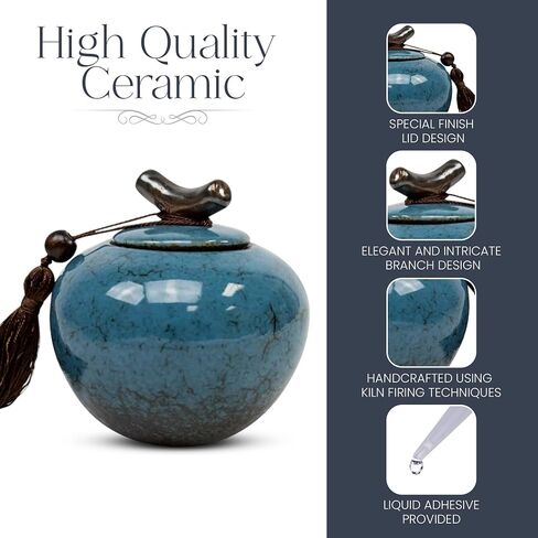 OneWorld Memorials Branch Ceramic Small Cremation Urn - Extra Small Keepsake Urn - Holds Up to 20 Cubic Inches of Ashes - Turquoise Blue Small Cremation Urns for Ashes in Saudi Arabia