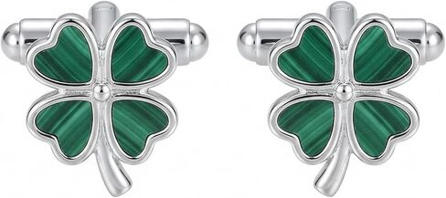 Four Leaf Clover Cufflinks 925 Silver Green Malachite 4 Leaf Clover Cufflinks for Men Women Good Luck St Patrick’s Day Accessories with a Gift Box in Kuwait